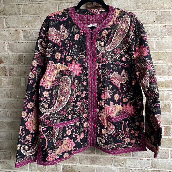 vintage jacket coat 1990 90s deadstock original tags nwot nwt boho bohemian hippie hippy cotton tapestry paisley reversible xl 12 14 16 1x