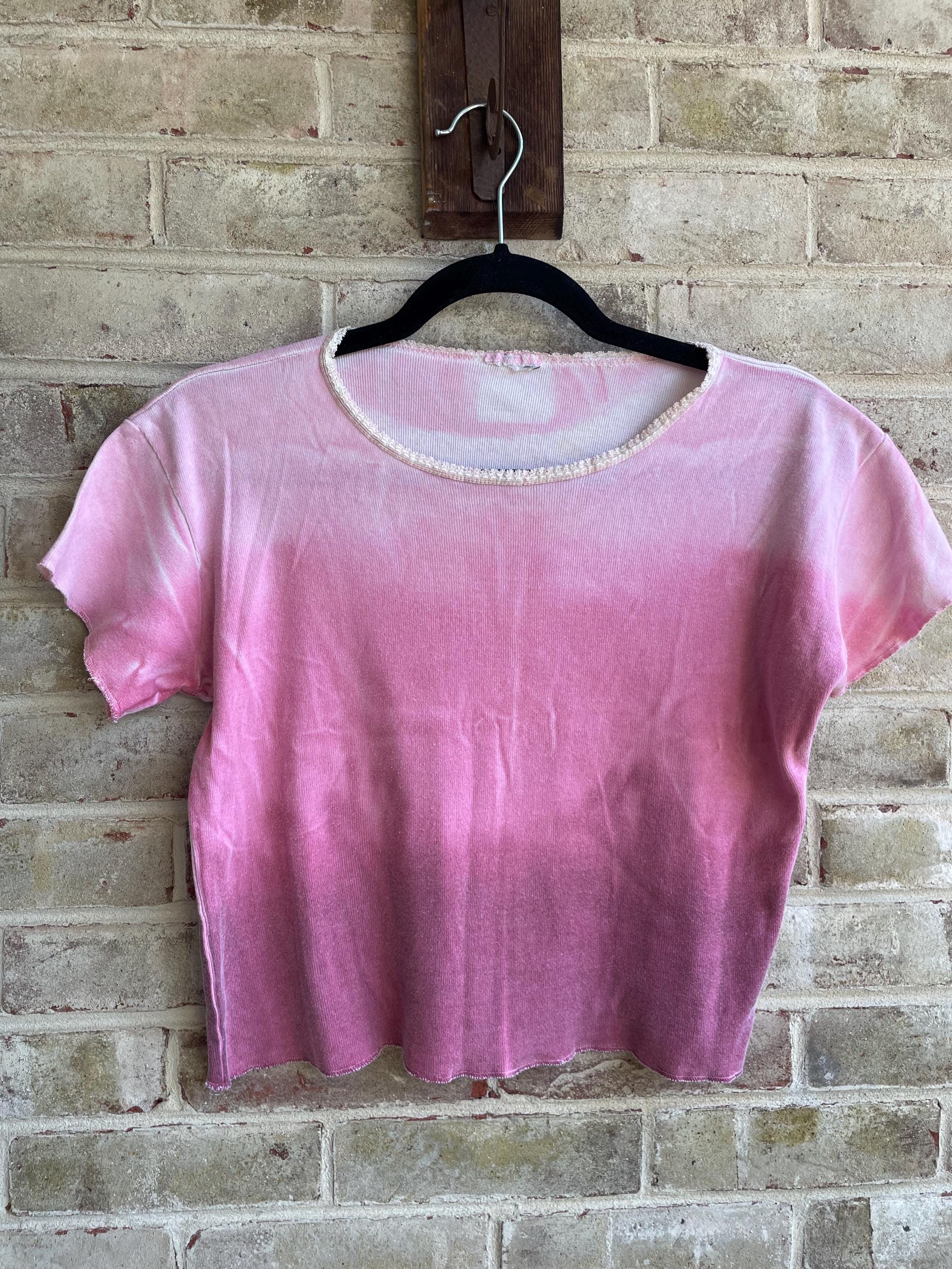 Vintage Shirt T Shirt Y2k Cotton Ombré Dusty Pink Tie Lye Cropped