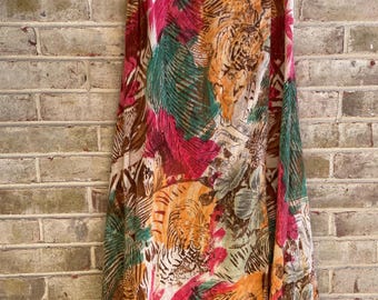 vintage skirt 1980 80s tiger print wrap skirt boho bohemian rayon linen blend Platinum Dorothy Schoelen small medium 8