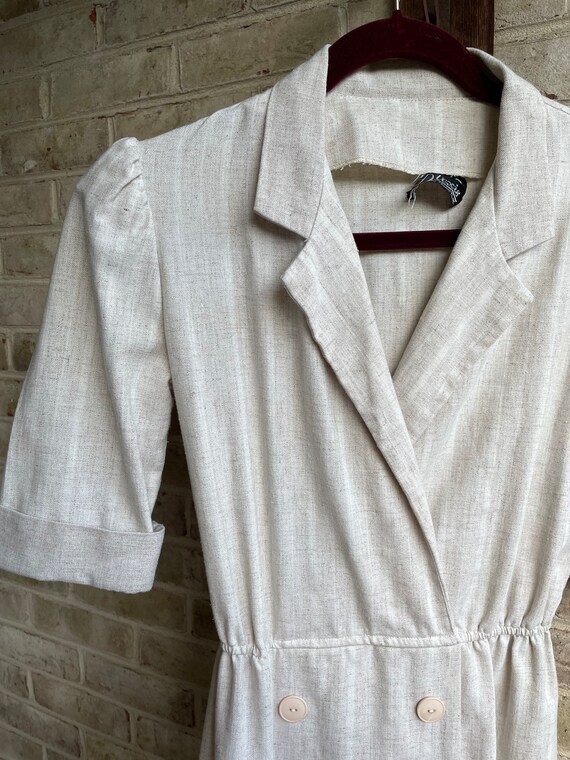 Vintage dress 1980 khaki linen•like material prep… - image 3