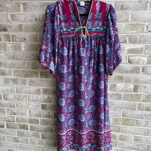 Plus size vintage dress boho bohemian paisley hippie hippy gold string tie 1980 80s size up to xl xxl 18