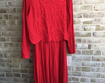 plus size vintage dress original tags attached NWOT NWT red cherry 1990 90s boho bohemian size 14 xl