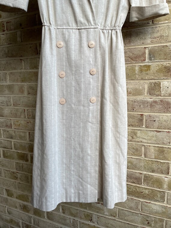 Vintage dress 1980 khaki linen•like material prep… - image 5