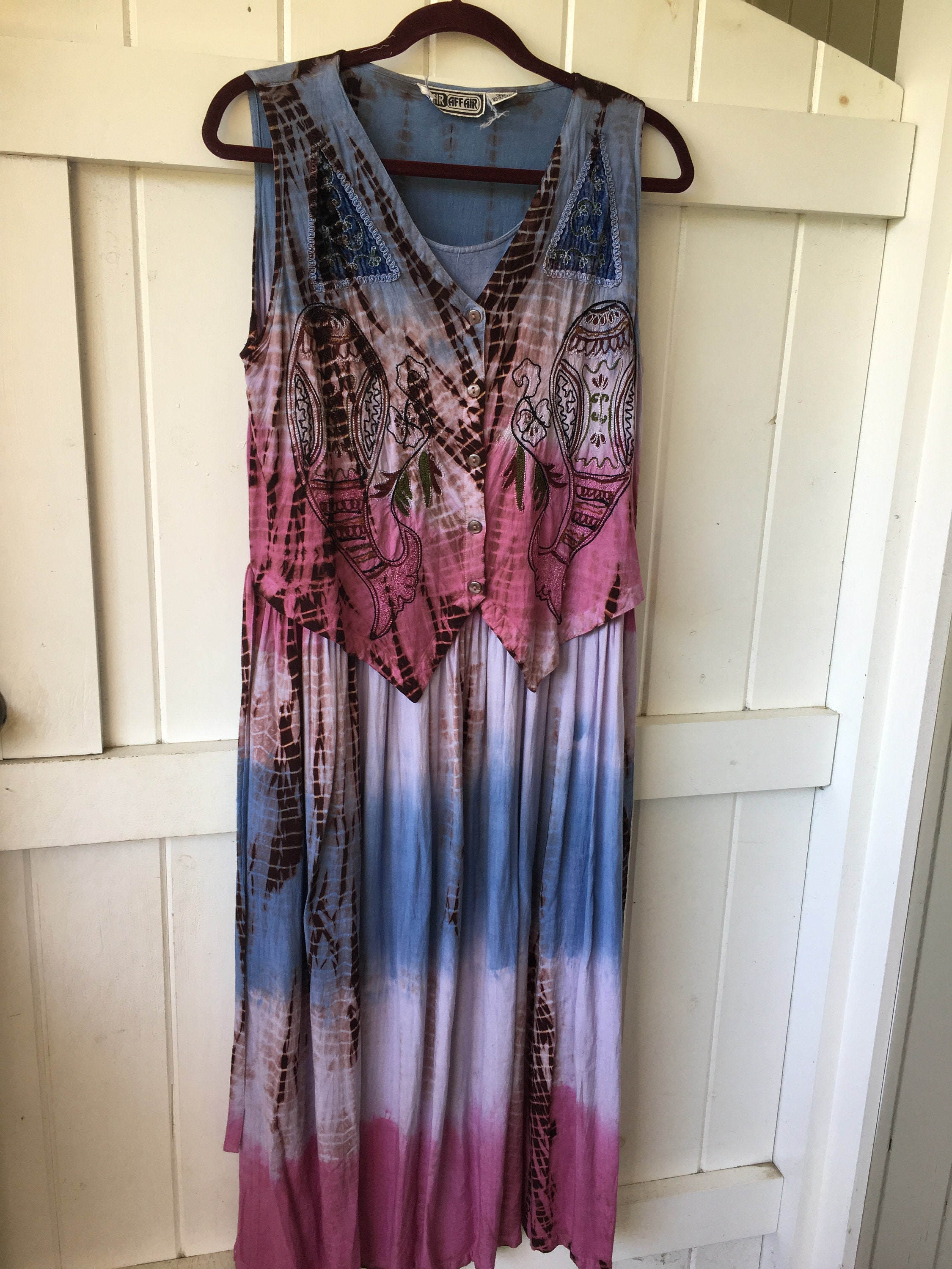 Plus size vintage dress tie dye Stevie Nicks xl rayon | Etsy