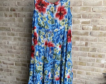 Plus size vintage dress sundress tropical flower tiered skirt boho bohemian hippie hippy festival 1990 90s size 2x 1x 18 20 xxl