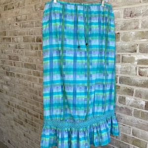 Vintage skirt madras plaid crochet detail boho bohemian hippie festival cotton 1990 90s Hang Ten size small