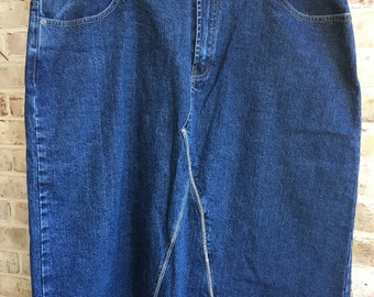 Plus size vintage jean skirt denim velvet embroidery waist midi length