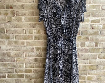 plus size vintage dress 1990 90s zebra animal print black white sheer 18w 1x 2x xxl
