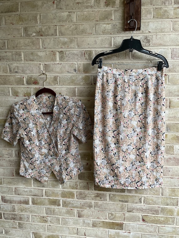 Vintage skirt blazer set handmade homemade floral… - image 7