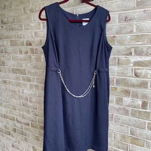 Plus size vintage mod dress navy blue chain belt R&M Richards size 20wp xxl 1x 2x