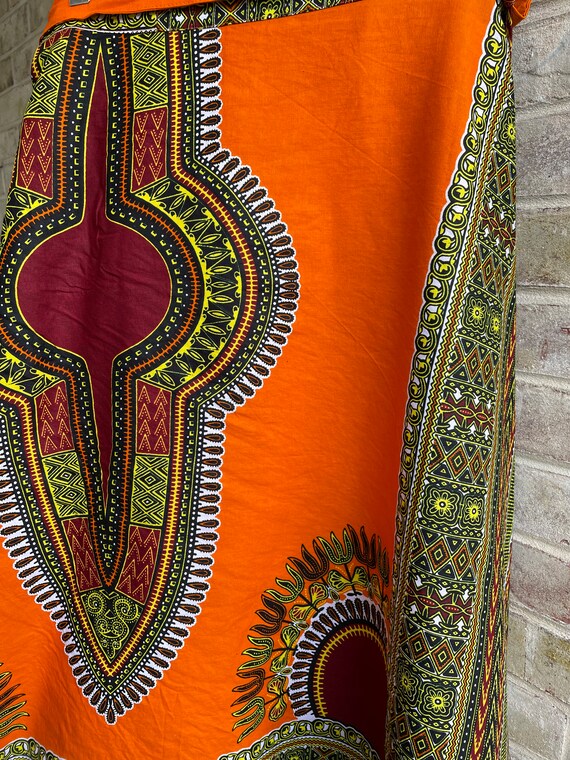 Vintage skirt orange dashiki wrap skirt cotton bo… - image 8