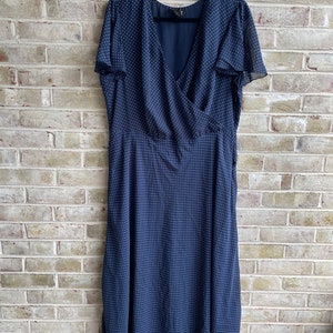 plus size vintage dress 1990 90s Lane Bryant navy blue white polka dot chiffon boho romantic size 18 2x xxl
