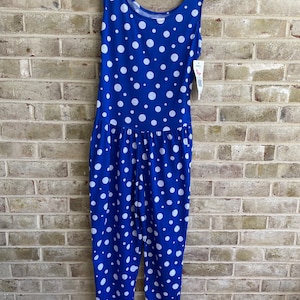 Vintage jumpsuit blue white polka dot deadstock NWT NWOT 1980 80s original tags Kiki size small