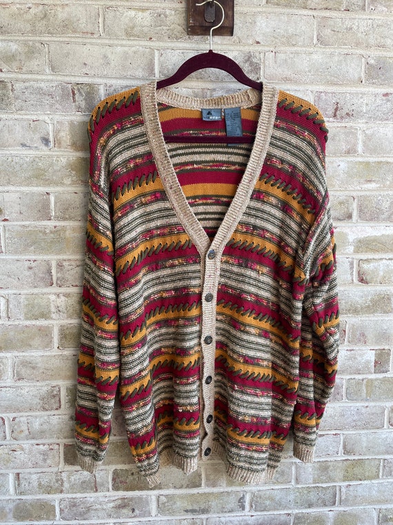 Vintage sweater cardigan fall baseball stitch hea… - image 1