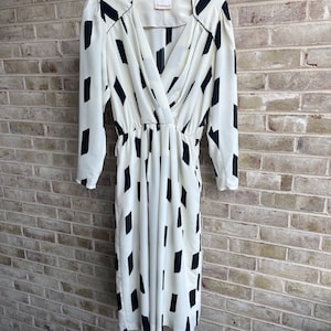 Vintage dress 1980 80s black white chiffon West Germany Stanner size 42 large 12 14
