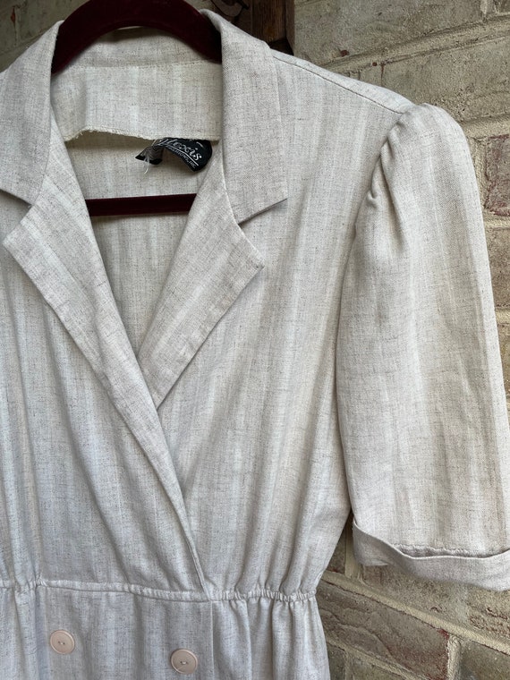 Vintage dress 1980 khaki linen•like material prep… - image 4
