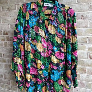 vintage blouse 1990 90s shirt floral beading Gitano 42 large xl