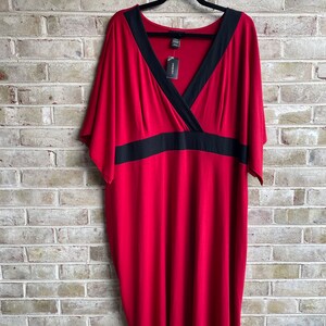 plus size vintage dress 1990 90s deadstock nwot nwt original tags color block kimono sleeve red black 22 24 xxxl 3x