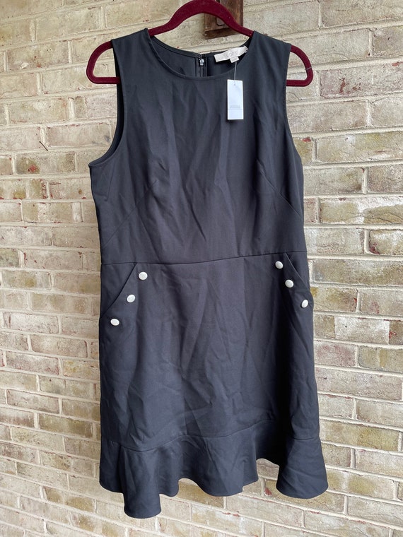 Vintage Dress NWOT Deadstock With Tags 1990 90s Loft Black Military Pearl Buttons Pockets Flounce Hem Mini Size 14 12 Large Etsy