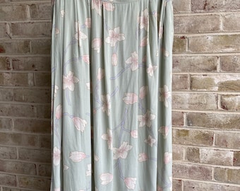 Plus size vintage skirt Sag Harbor rayon sage cherry blossoms boho bohemian cottage hippie pretty size xl