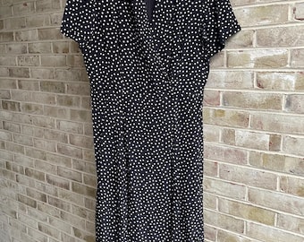 vintage dress 1990 90s black white polka dot silk wrap Spencer Jeremy size 14 large xl