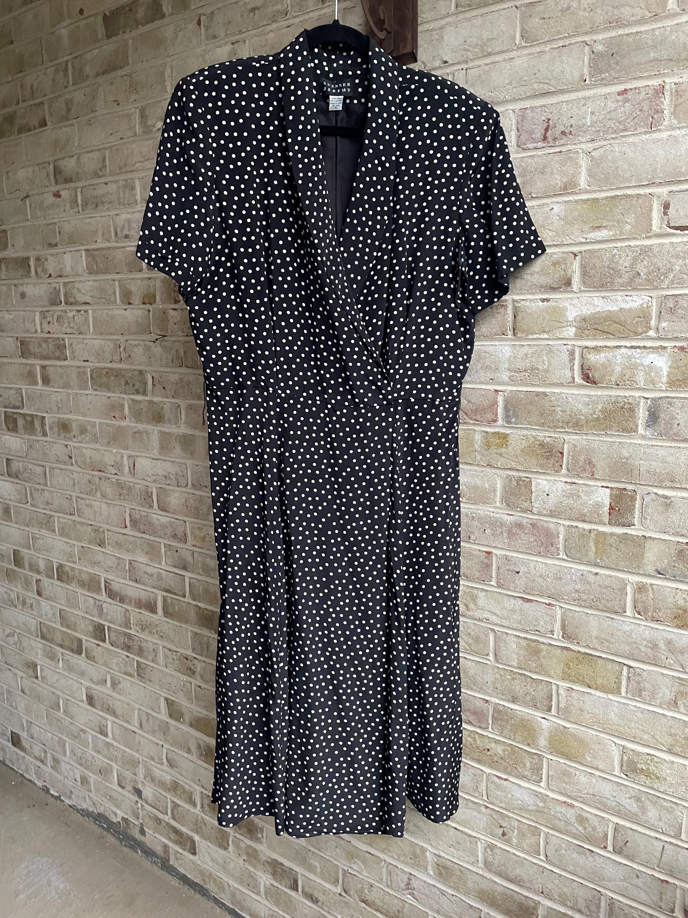 Vintage Dress 1990 90s Black White Polka Dot Silk Wrap Spencer Jeremy ...