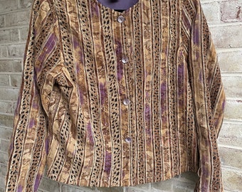 vintage jacket 1990 90s blazer coat boho animal print abalone shell West End large 10 12 14