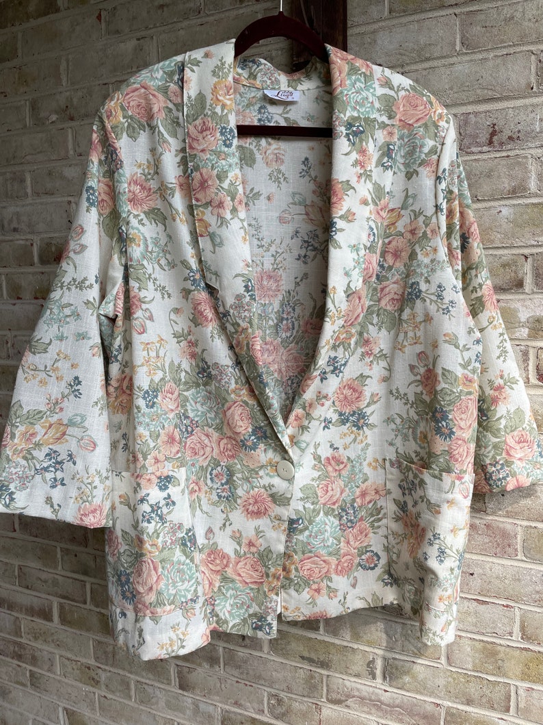 Plus size vintage blazer pastel soft coastal rose linen 1980 80s Lady Lloyd size 20 22 24 xxl 2x 3x image 1