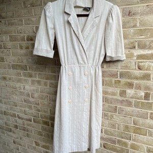 Vintage dress 1980 khaki linen•like material preppy coastal boho Alexis size small
