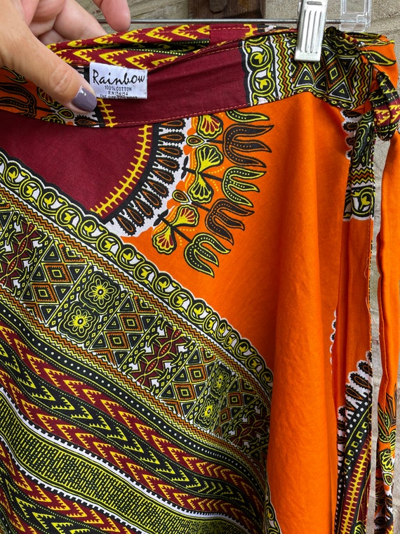 Vintage skirt orange dashiki wrap skirt cotton bo… - image 9