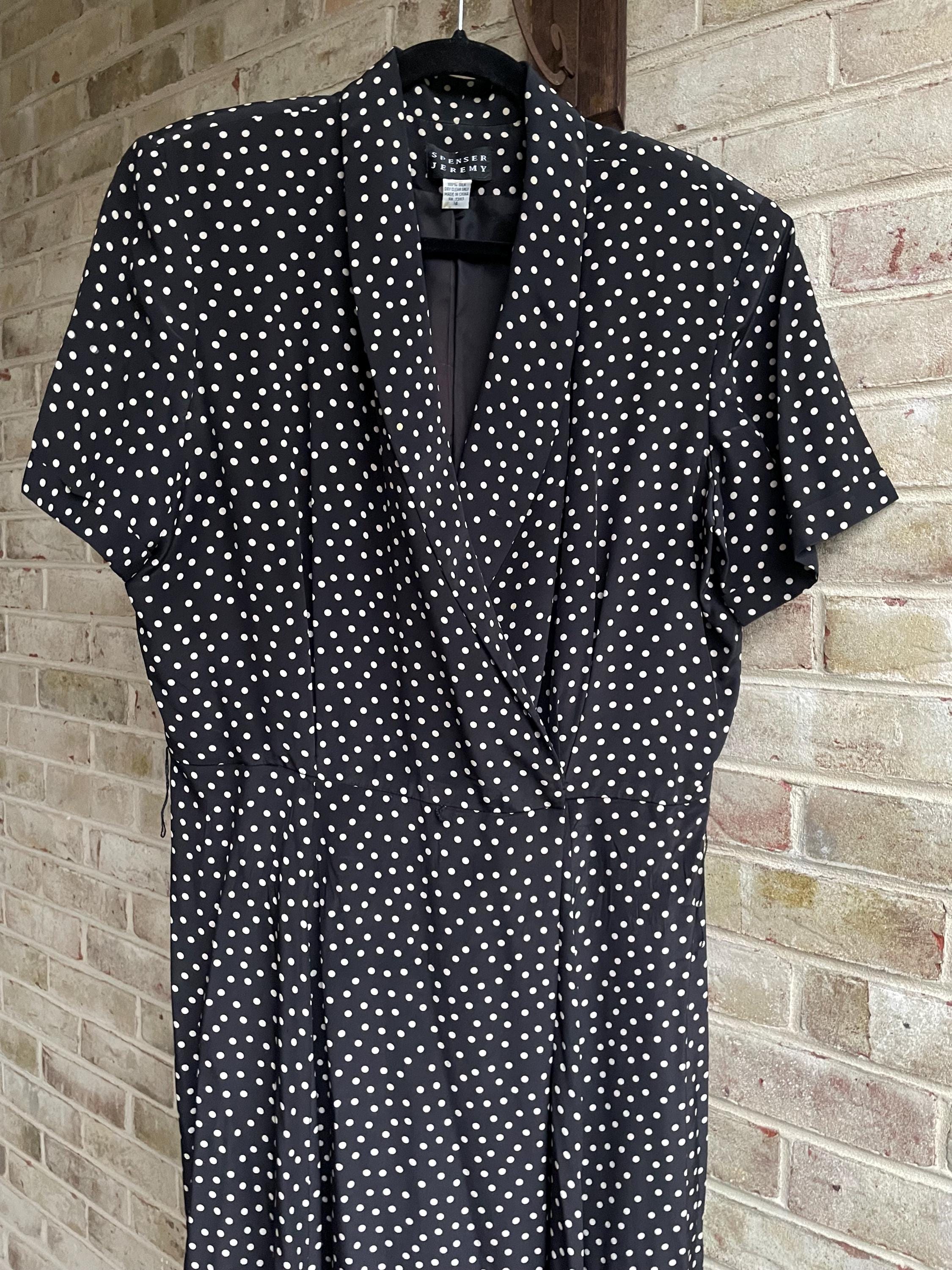 Vintage Dress 1990 90s Black White Polka Dot Silk Wrap Spencer Jeremy ...