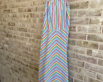 Vintage dress rainbow seersucker sundress 1970 70s cotton boho hippie xs small