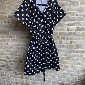 Plus size vintage dress Lane Bryant 1990 90s polka dot black white sundress mini shirt dress with belt size 18 20 22 xxl 2x 3x