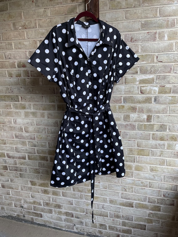 Plus Size Vintage Dress Lane Bryant 1990 90s Polka Dot Black White Sundress Mini Shirt Dress With Belt Size 18 20 22 Xxl 2x 3x Etsy Ireland