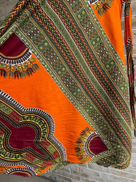 Vintage skirt orange dashiki wrap skirt cotton bo… - image 6