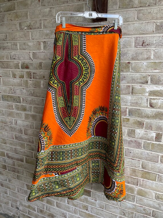 Vintage skirt orange dashiki wrap skirt cotton bo… - image 7