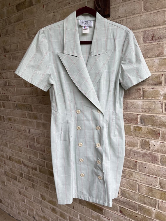 Vintage dress 1980 80s trench coat dress plaid La… - image 1
