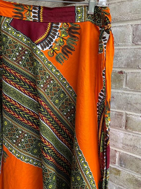 Vintage skirt orange dashiki wrap skirt cotton bo… - image 4