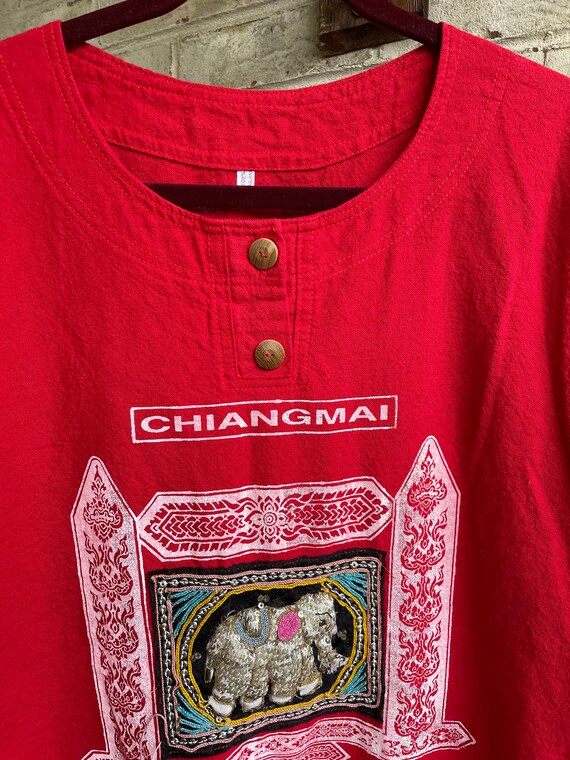 Vintage shirt blouse top souvenir Thailand elepha… - image 3