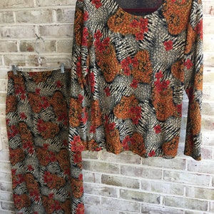 Plus size vintage skirt shirt set stretch long sleeve body con skirt fabulous fall colors size xxl xl