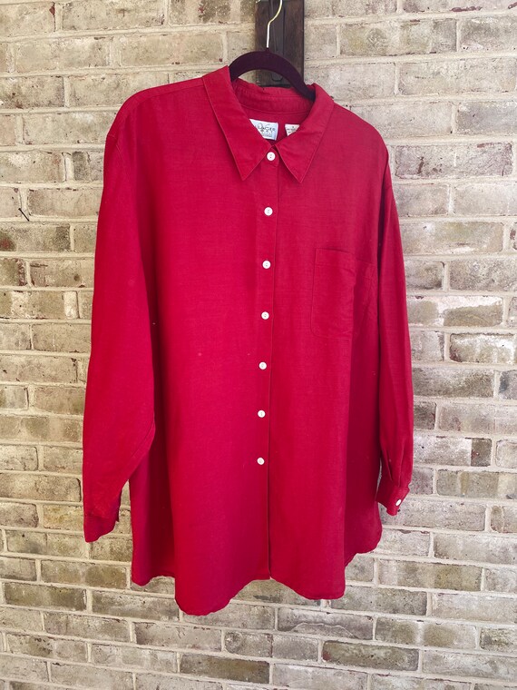 Plus size vintage blouse shirt Oxford 1990 90s re… - image 2