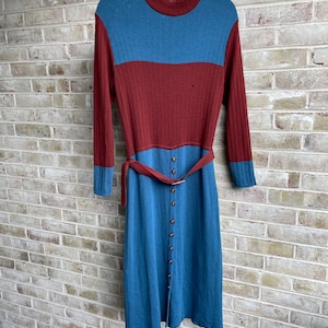 Vintage dress 1970 70s wool made in Italy color block minimalism dress size 14 large xl