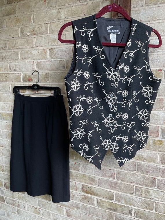 Vintage set skirt vest wool black white boho bohe… - image 1