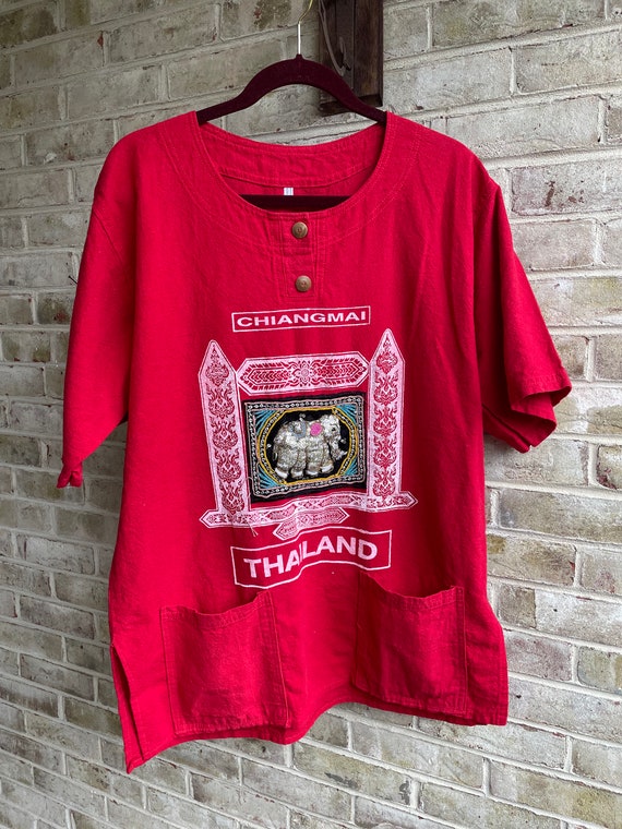 Vintage shirt blouse top souvenir Thailand elephan