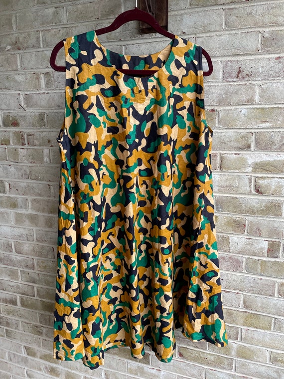 Plus size vintage dress camouflage khaki jungle t… - image 1