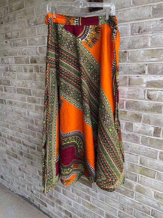 Vintage skirt orange dashiki wrap skirt cotton bo… - image 3