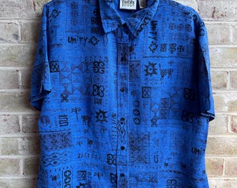 vintage blouse 1990 90s Chicos Design shirt Unity Hope Good Fortune silk linen large 12 14