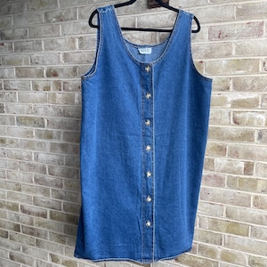avon denim dress Vintage 1980s Avon Fashions Denim Mini Dress / Size Medium/large / Zipper  Front