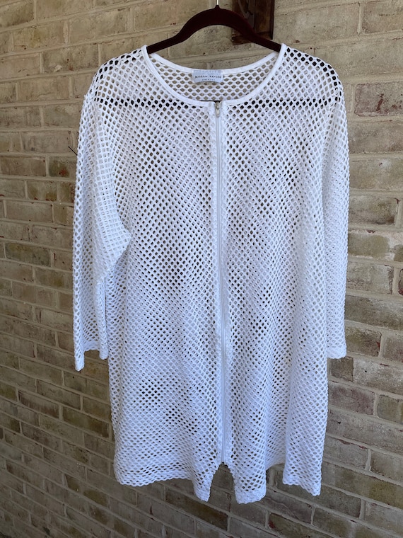 Vintage shirt swim coverup white mesh Jordan Tayl… - image 1