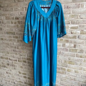Plus size vintage dress caftan kaftan robe boho bohemian hippie hippy 1980 80s teal size 16 18 xl 1x 2x